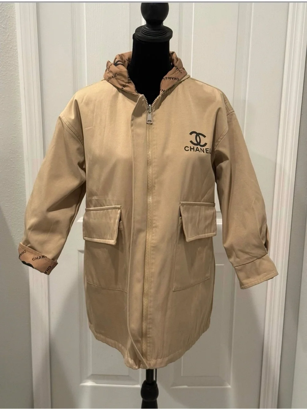 Reversible CC Tan Logo Hooded Rain Jacket - Picture 3 of 5